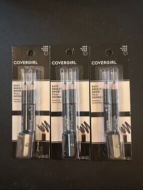 NEW COVERGIRL Easy Breezy Brow Fill + Define Pencils - Black (500) Triple Pack